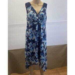 Motherhood Maternity Women’s Sleeveless Floral  Blue Wrap Midi Dress Size Small